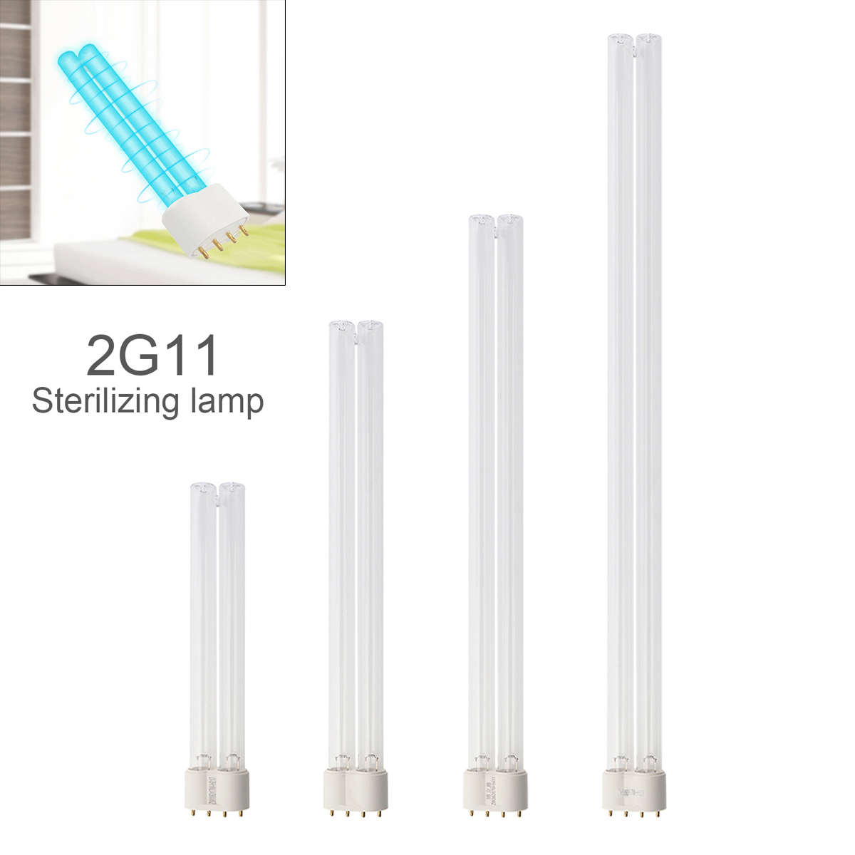 2G11 Tubo UV útil Lámparas ultravioleta de 4 pines 18W 24W 36W 55W Purificación de lámpara UVC