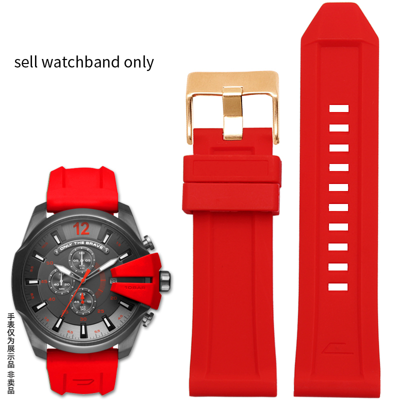 Silicone Rubber Watch Band for Diesel Dz4318 4323 4283 7315 4476 4496 4427 7395 Waterproof Soft Large Strap 24 26mm: M / BLACK WHITE