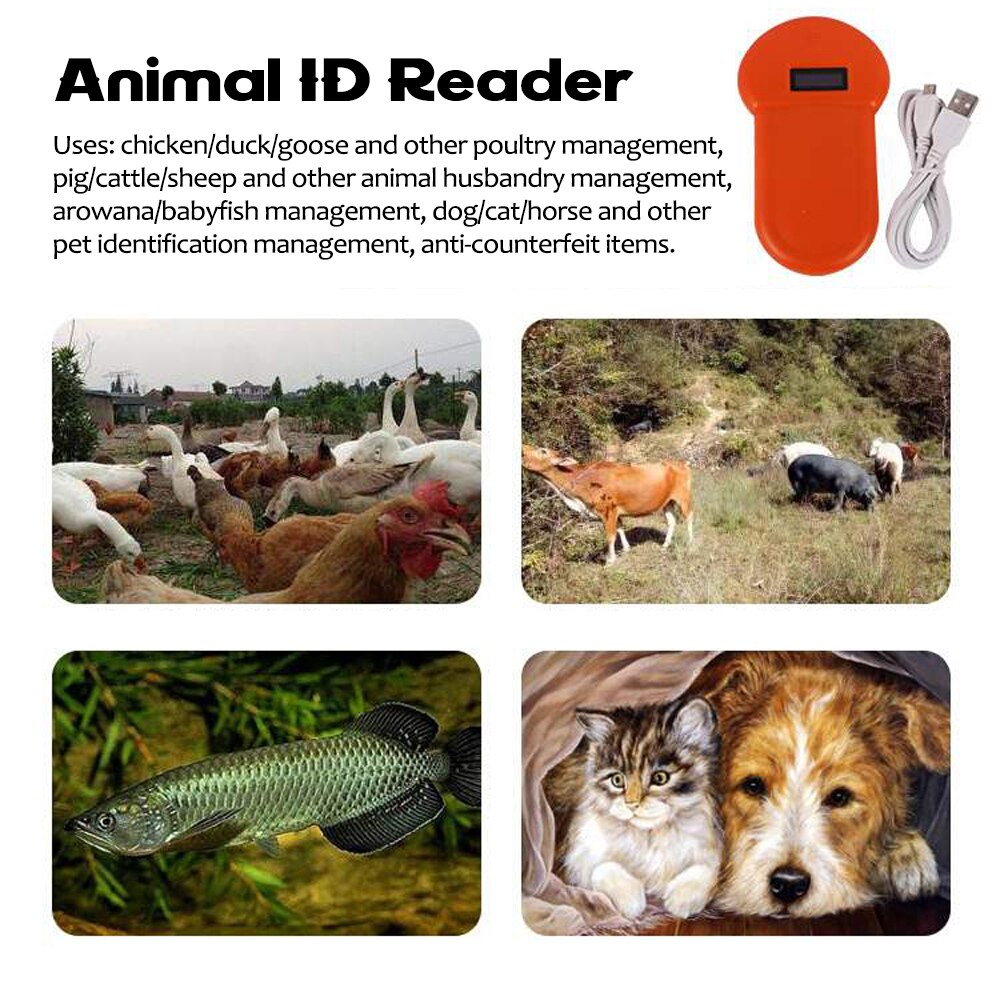 Lector de chips de animales de mano LF 134,2 KHz lector de identificación de mascotas perro gato lector de bolsillo portátil