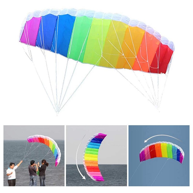 Regenbogen-kites 1.4m kiteboarding doppelleinen zum fliegen doppelleinen betäubungskontrollbar für kinder erwachsene outdoor-aktivitäten