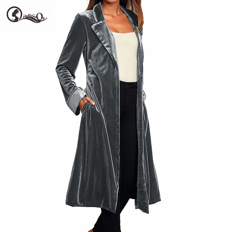 Spring Coat Cardigans Women Trench Long Coat Female Sashes Outwear Velvet Long Cardigan Trench