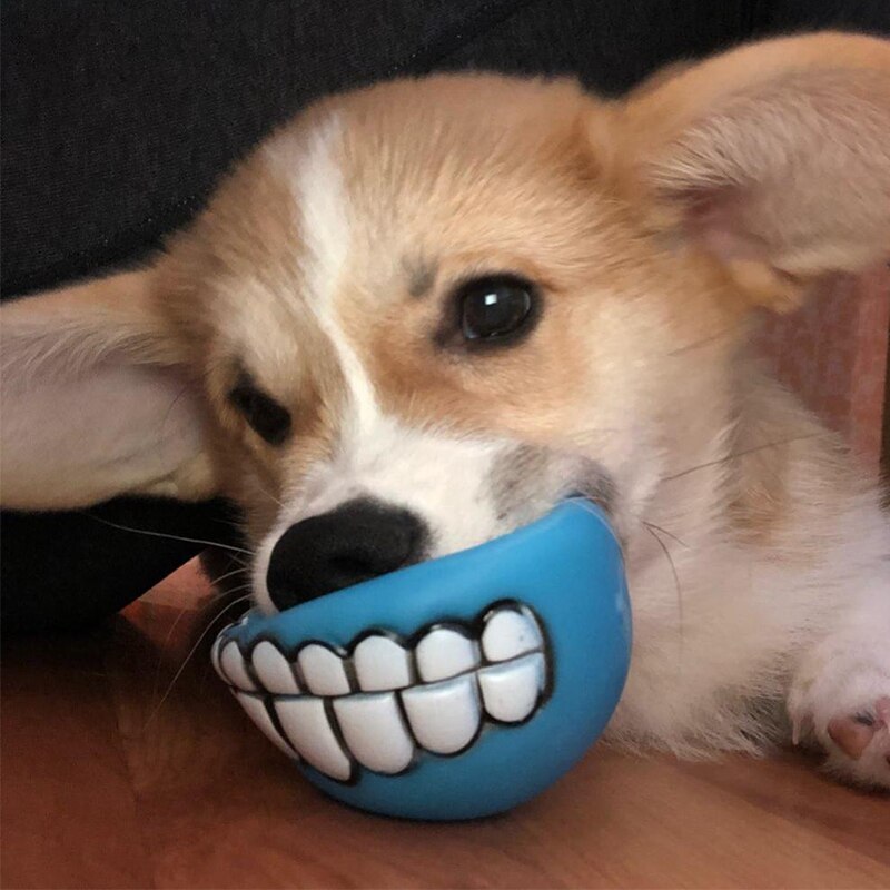 Grappig 7.5cm Grappige Hond Speelgoed Bal met Tanden Puppy Kat PVC Chew Sound Honden Fetching Speelgoed Spelen Squeak Pet speelgoed Product