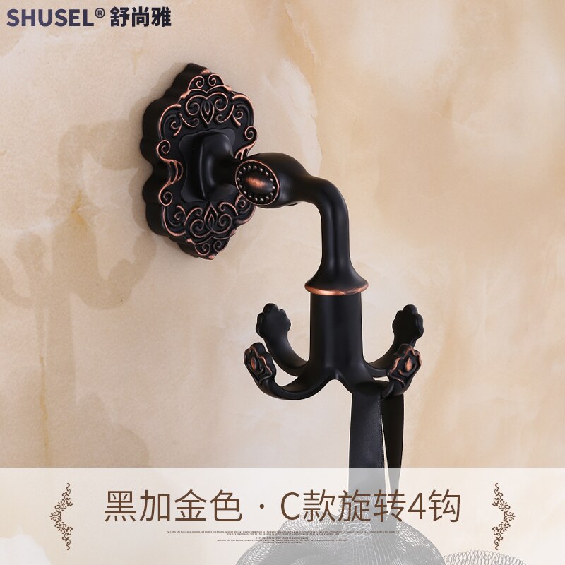 Slaapkamer Beweegbare Kleding Haak Europese Stijl Haak Kledingrek Muur Opknoping Enkele Haak Gouden Antieke Jas Rack Roterende: Type C- Black