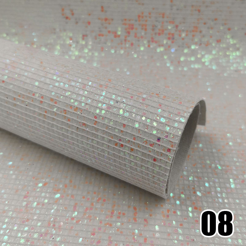 20*120cm PU Leather for Earring Sewing Clothing DIY Bow Decor Waterproof Handmade Material Roll Small Lattice Colorful Flashing: white