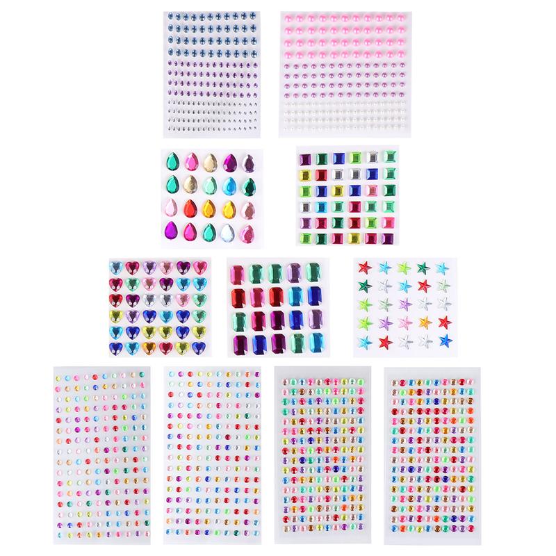 11 Sheets DIY Rhinestone Stickers Rhinestone Decals Acrylic Sticker for Kid: Colorful 1