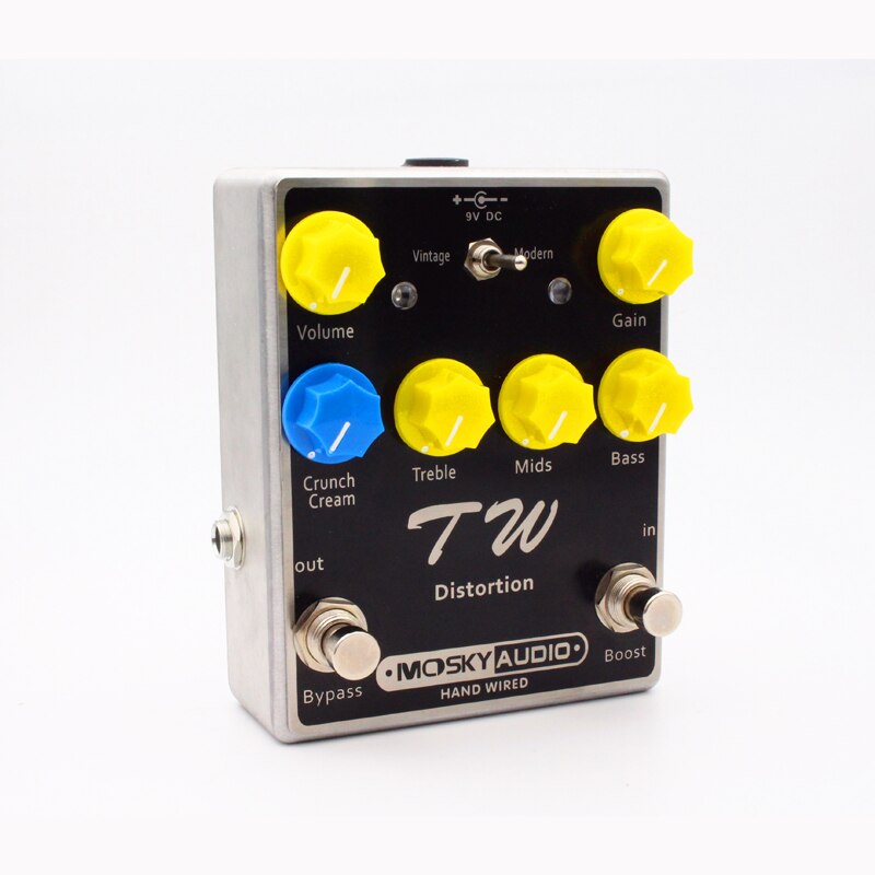 MOSKY TW Distortion Guitar Effect Pedal with Capacitors/Resistors/IC Three Band EQ Effects True Bypass Full Metal Shell