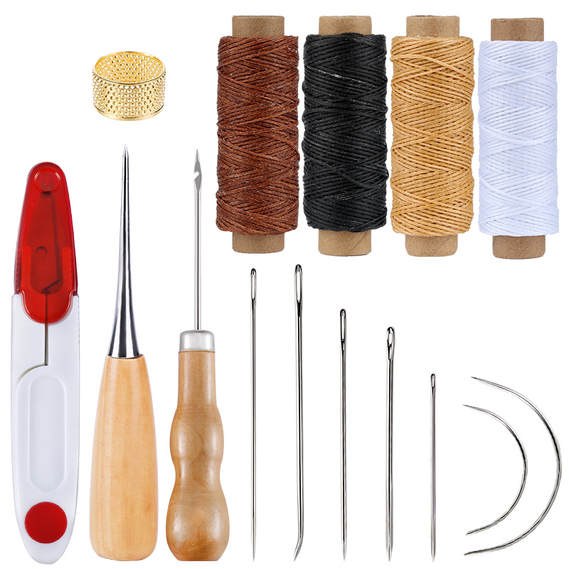 Lmdz Lederen Naaien Tool Set Skiving Mes Hand Punch Groover Houten Handvat Priem Wax Draad Schaar Leer Naald Accessoires: Type3