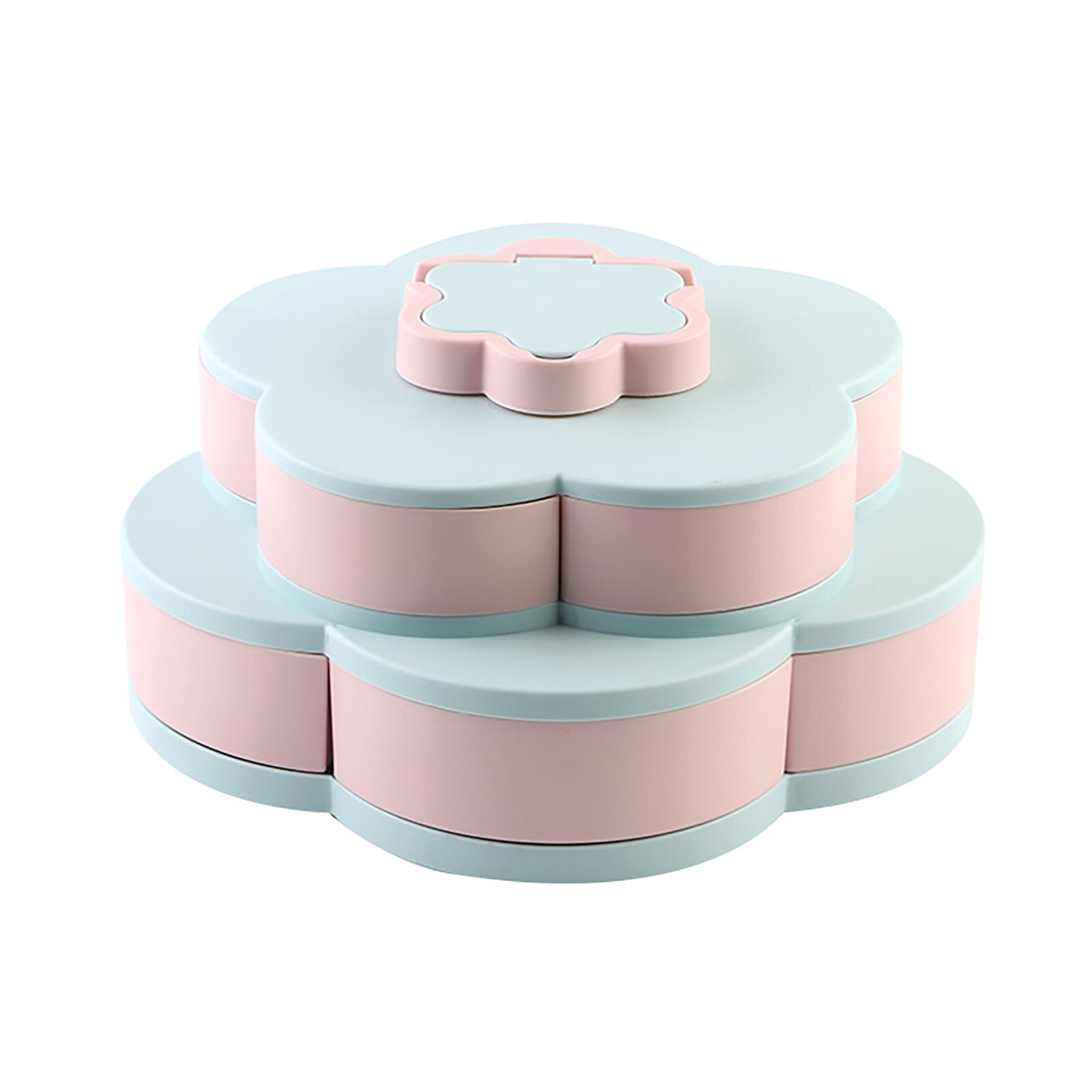 Lazy Fruit Dish Double Layers Snack Box Candy Plates Petal-shape Rotating Trays Box Dried Fruit Storage Organizer Box: A