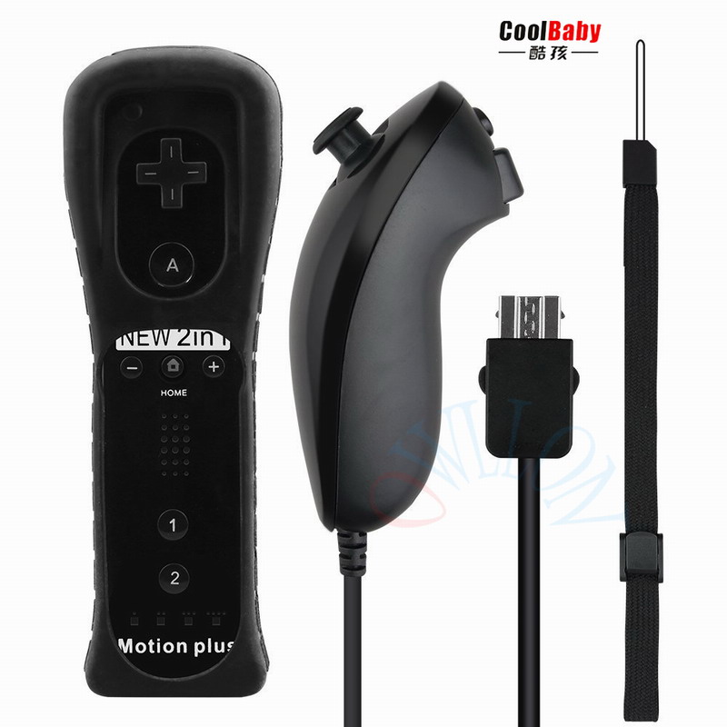 2-in-1 Wireless Remote Controller+Nunchuk Control for Nintend Wii Built-in Motion Plus WiiU gamepad joystick+Silicone Case: 2