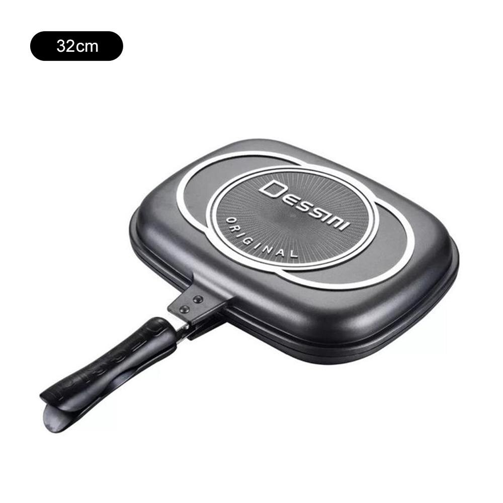 32Cm Dubbelzijdig Koekenpan Spuitgieten Factory Outlet Steak Koekenpan Grill Pan Keuken Kookgerei Snelle Levering: Black32cm