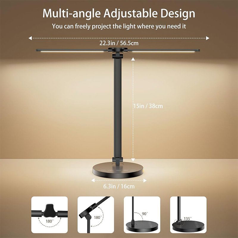 Dual-Head Led-bureaulamp 5-kleuren dimbare bureaulamp met Type-C-interface Dual-Head tafellamp voor thuiskantoor Desktoplampen