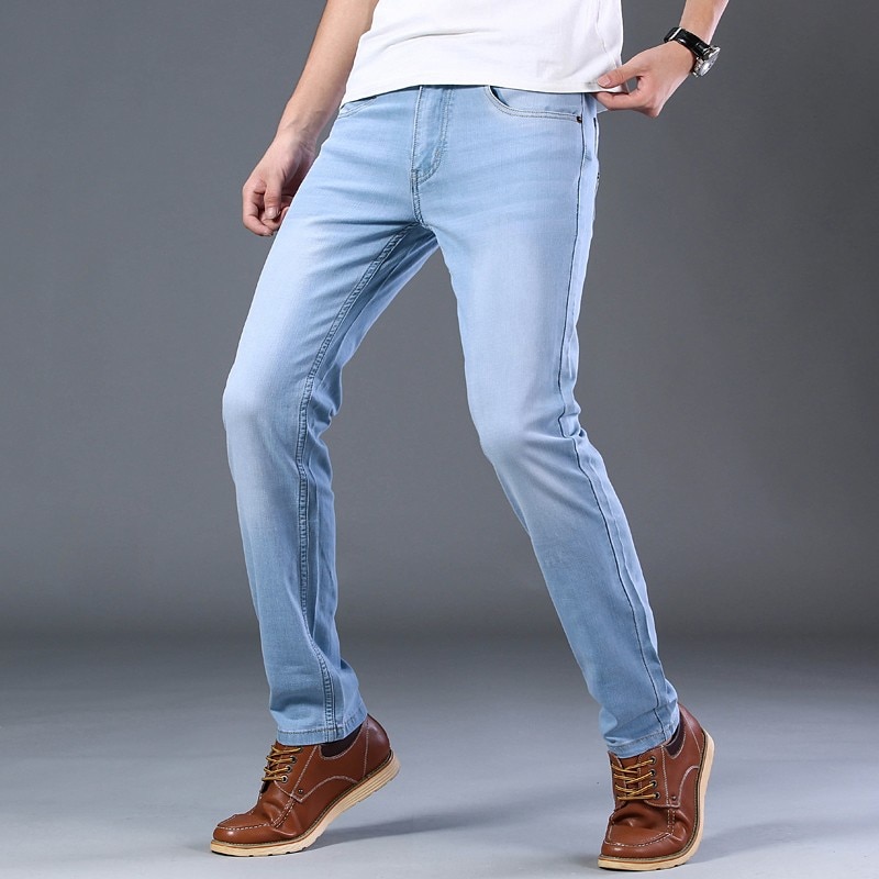 Sulee mærke lyseblå stretch bomulds jeans herre mærke bukser klassisk stil mænd ultratynde jeans business casual