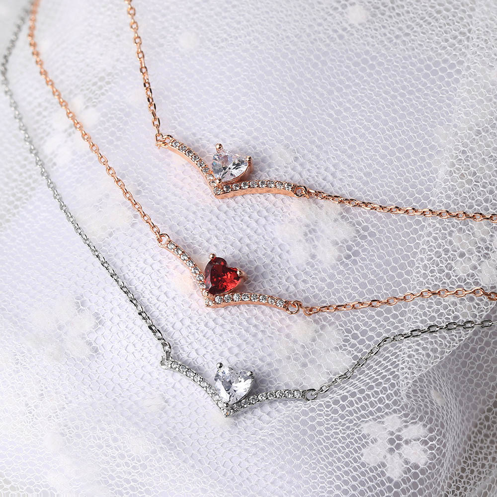Jewelry Set For Women Korean Cute Heart Shaped Zircon Rose Gold Color Wedding Earrings Necklace Xmas Jewellry S531