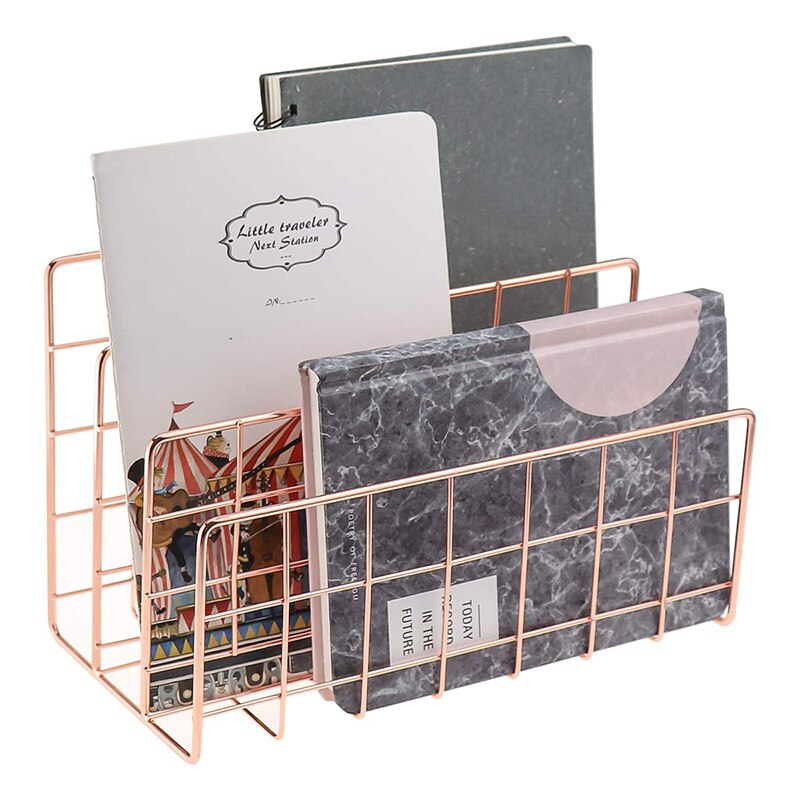Desktop Mail Organizer, 3-Slot Metal Wire Mail Sorter, Letter Organizer for Letters, Mails, Books, Postcards and More, Mail Hold: Rose Gold