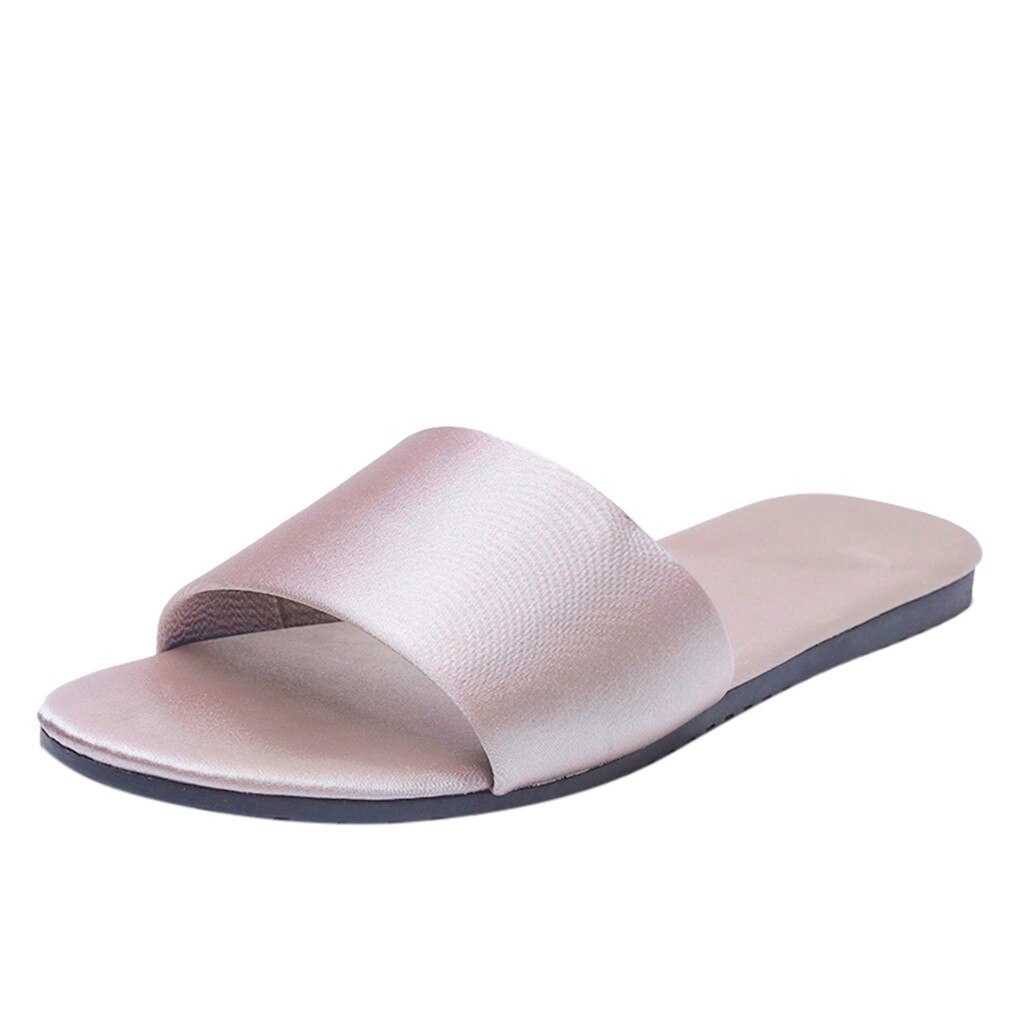 Zapatillas de Satin de seda para mujer, zapatillas sólidas para el baño en casa, zapatos antideslizantes al aire libre, de verano, zapatillas planas para mujer: Gray / 36