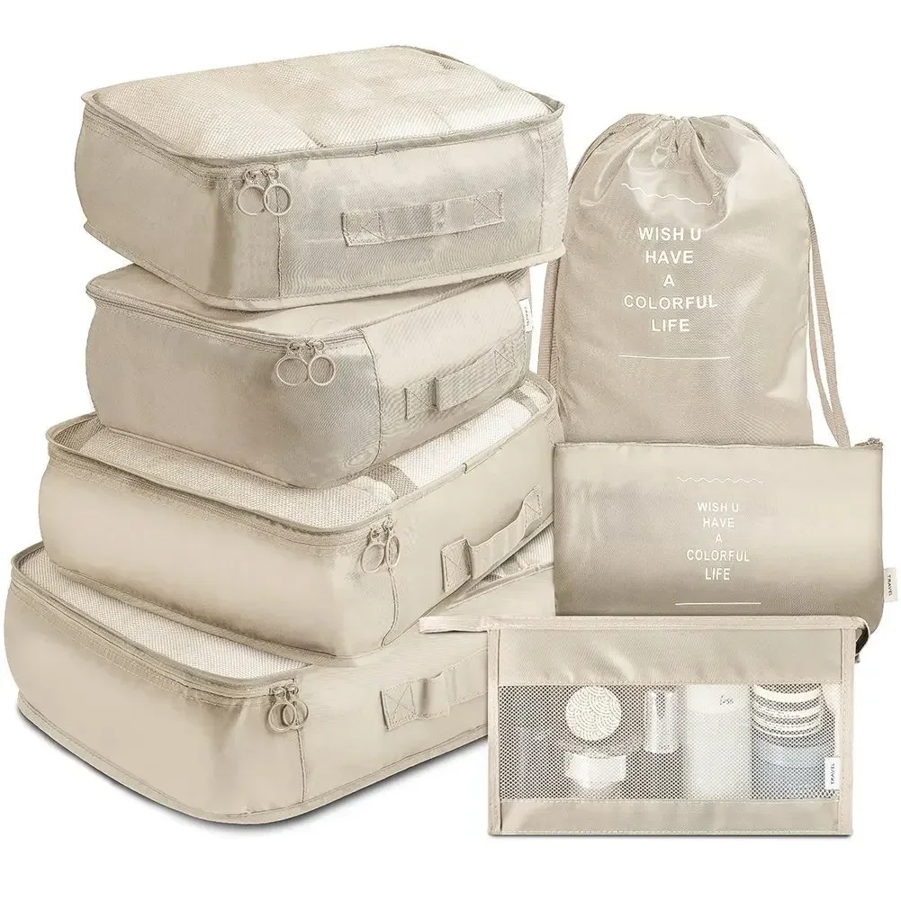 7/Pcs Travel Storage Bag Large Capacity Suitcase Storage Luggage Clothes Sorting Organizer Set Pouch Case Shoes Packing Cube: Yellow