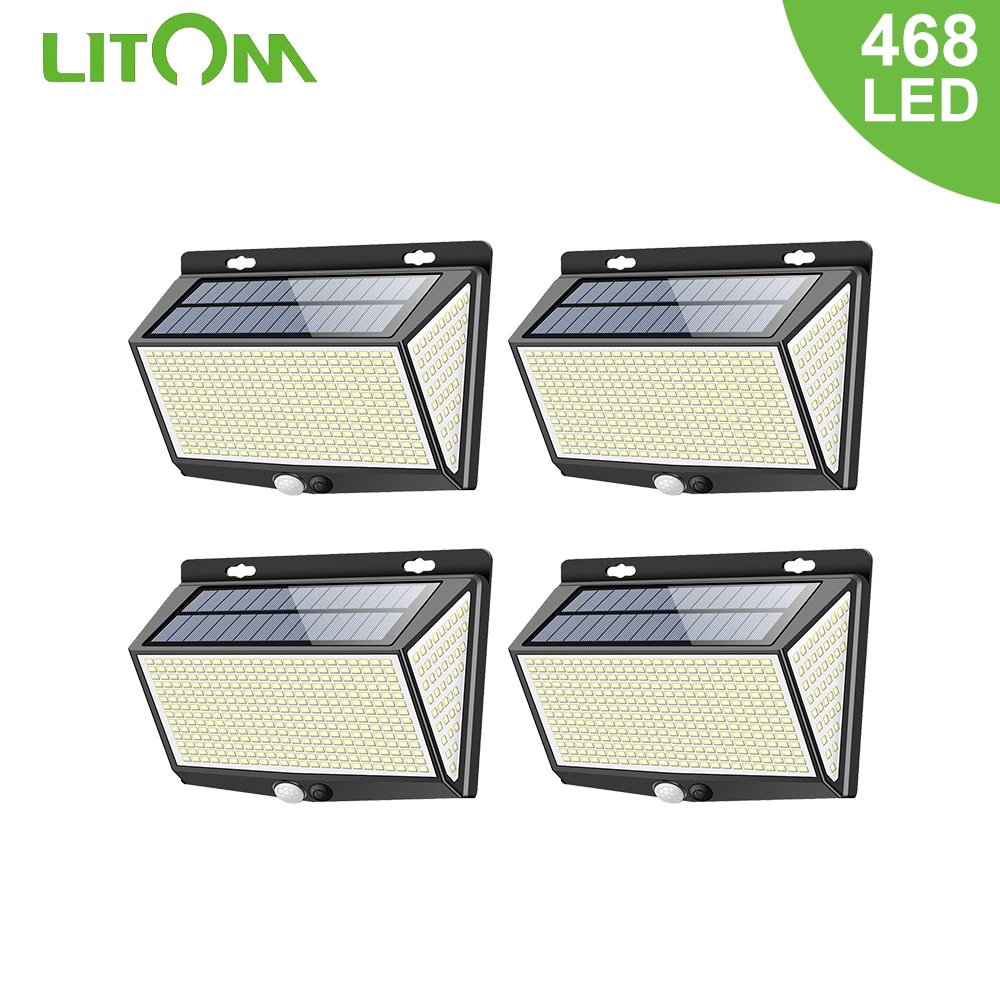 LITOM-Luz LED Solar para exteriores, luz resistente al agua IP65, con Sensor de movimiento PIR, gran angular de 468 °, tres modos de luz, para jardín, 270
