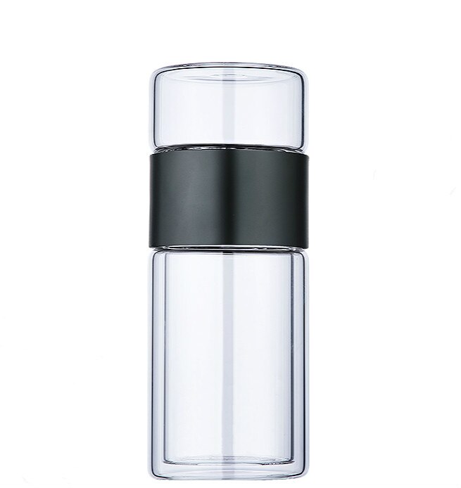 Thee waterfles reis drinkgerei dubbelwandige glazen thee-infuser beker roestvrijstalen filters theefilter bloemen theekopje: Zwart