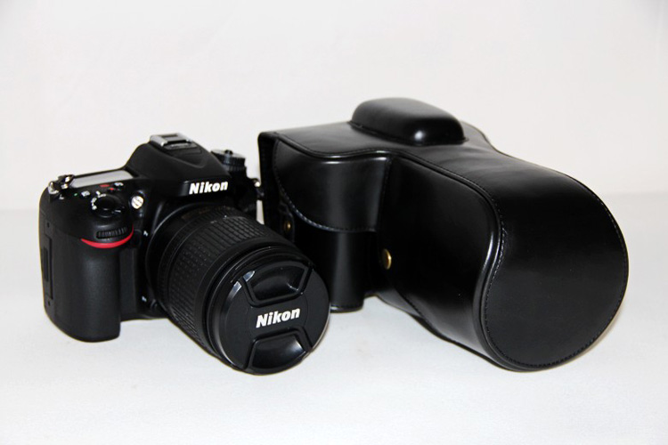 Vintage pu läder kameraväska väska för nikon  d7000 d7100 d7200 kameraväska kaffe svart brun: Svart