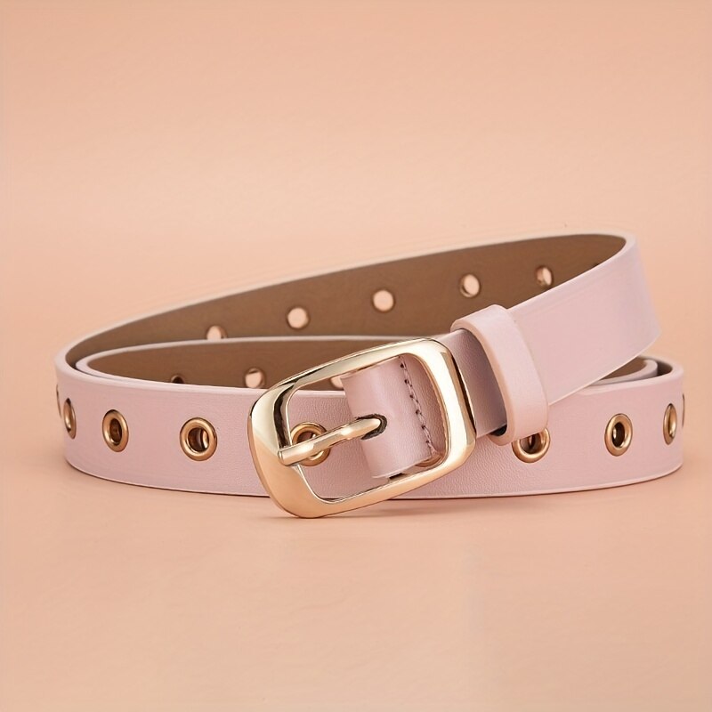 1pc Cintura da donna nuova Cintura con occhielli in metallo alla moda Cintura in pelle PU cava senza punzonatura abbinata a cintura jeans per uomo e donna