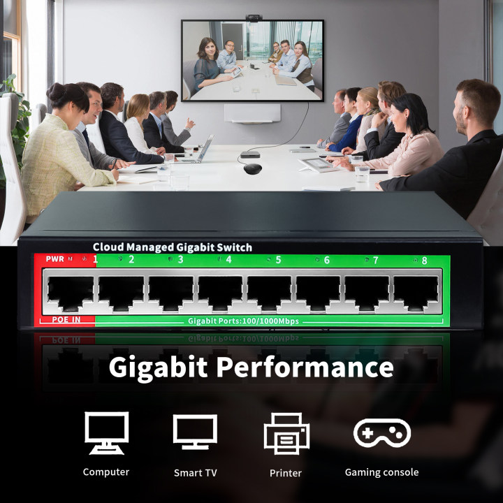 Switch Gigabit Ethernet gestito in cloud Switch di rete a 8 porte Extender di rete POE 48V Desktop 100/1000Mbps SFP APP Switch gestito