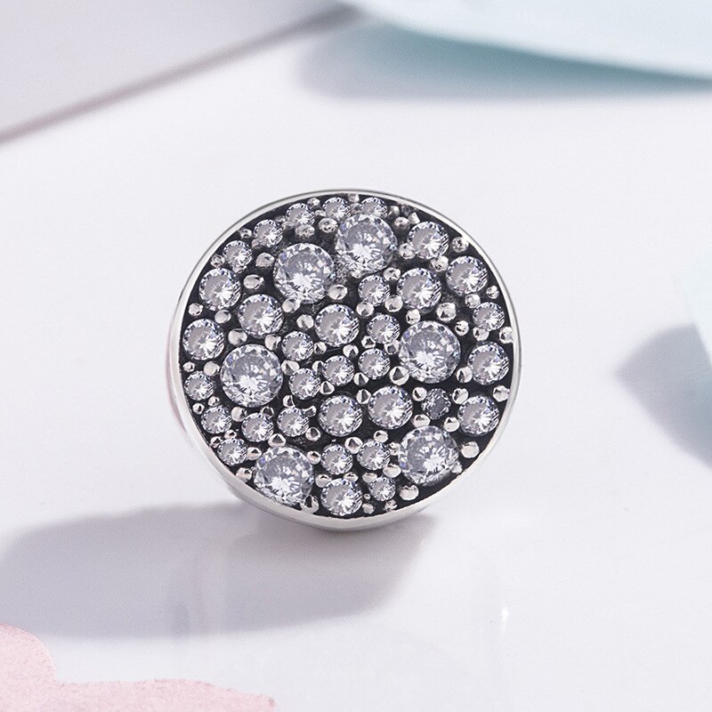 Echt 925 Sterling Silver Bead Charm Pave Bol Hemel Vol Sterren Met Kristal Kralen Fit Pan Armband Ketting di
