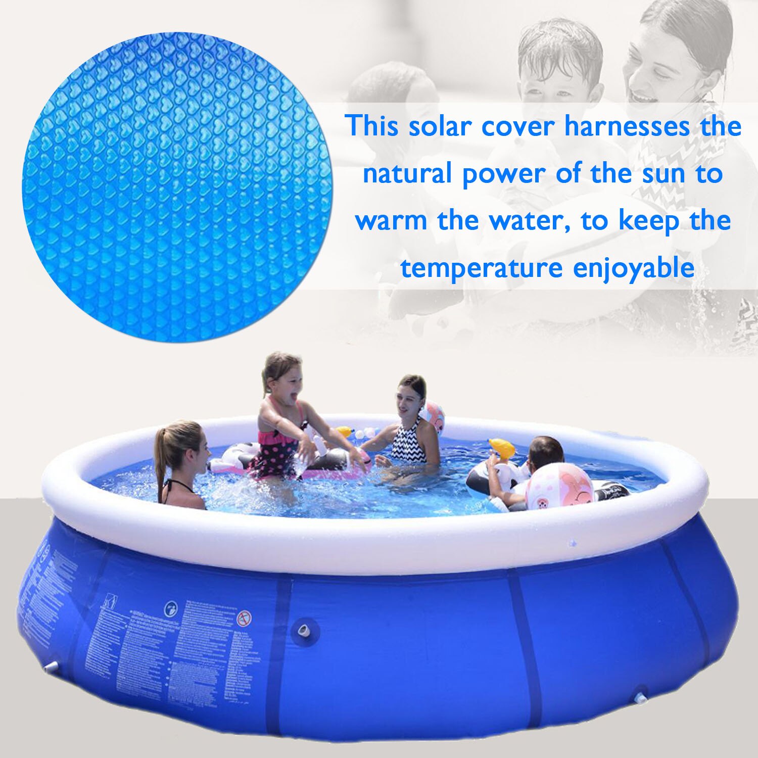 10ft Round Pool Solar Cover Protection Cloth Protector with Digital Thermometer for Inflatable Swimming Pool Above Ground Pool