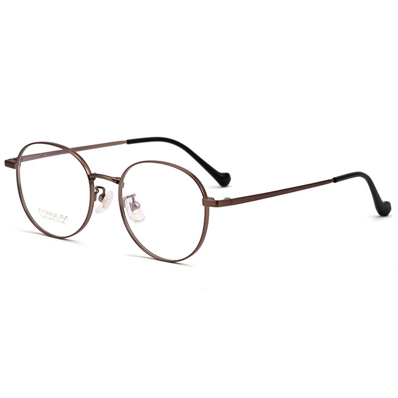 Gafas de marco completo de titanio para hombre y mujer, lentes ópticas ultraligeras y redondas, de cara ancha, para miopía, T3933: Brown