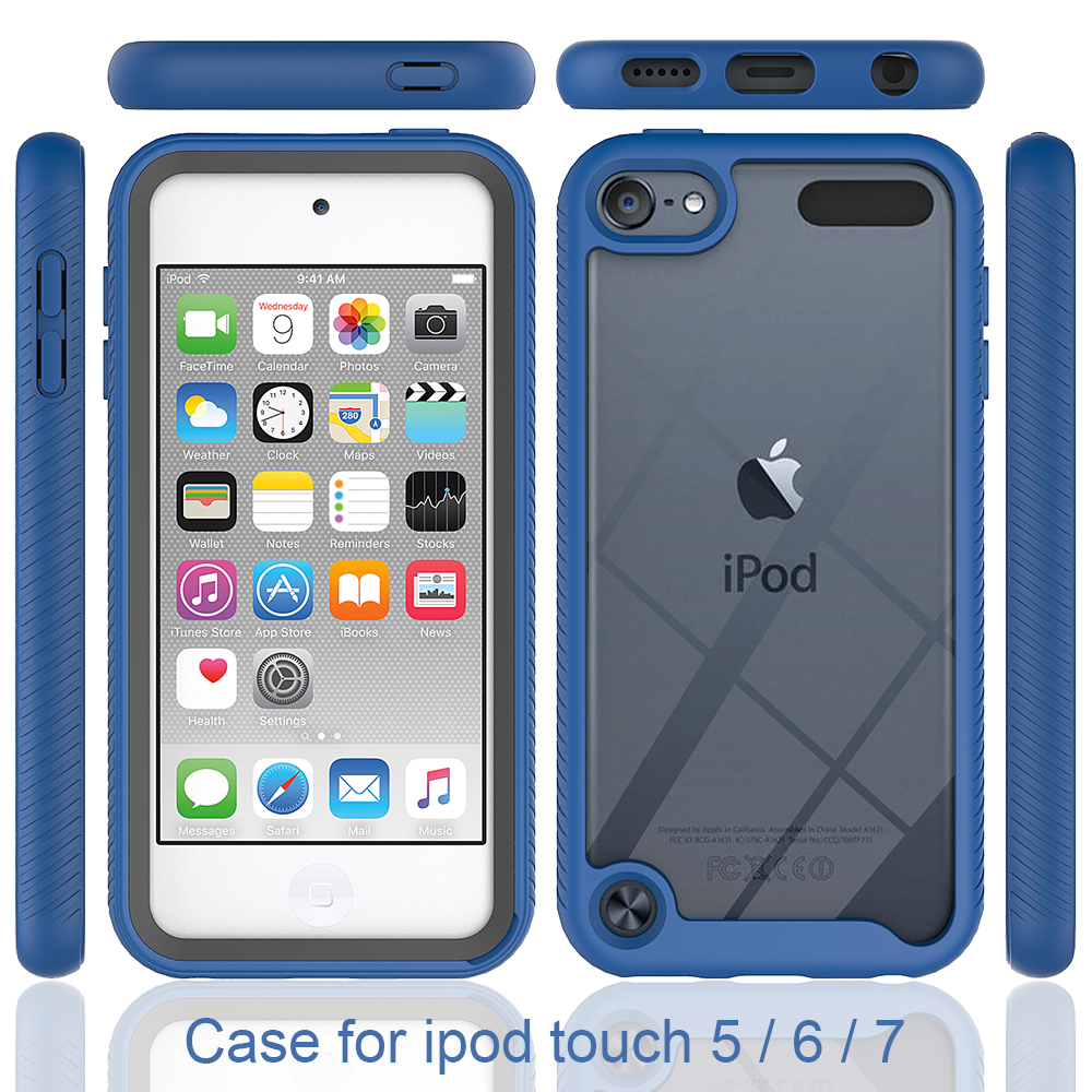 2 in 1 hybrid robust pansar stötsäkert fodral för apple ipod touch 5 6 7 mjuk tpu bumper hård pc genomskinligt skyddande bakstycke
