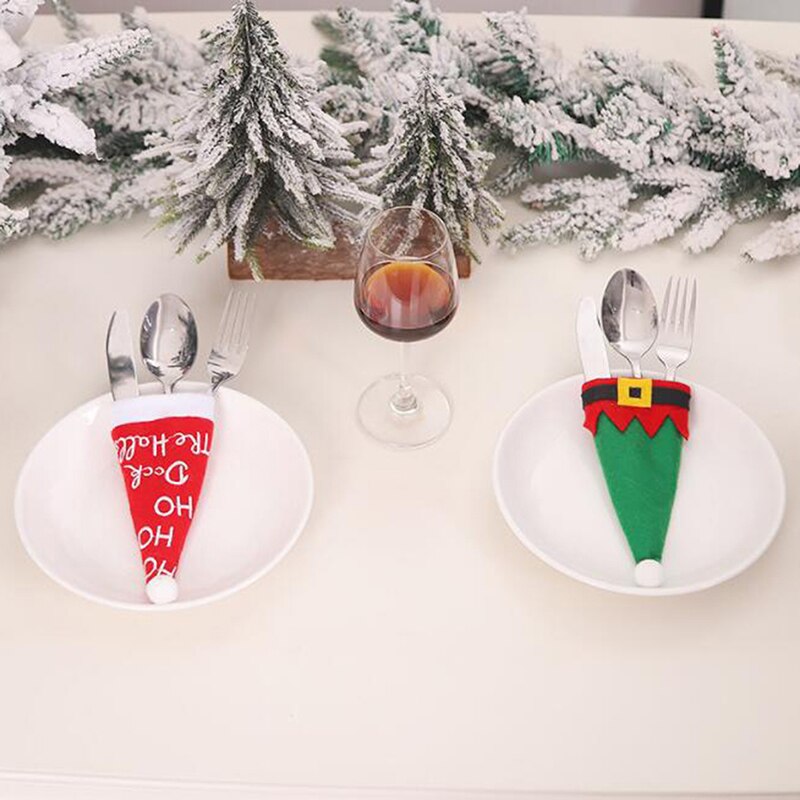 Kerst Decoratieve Kerst Hoed Voor Servies Bestek Houder Tas Tafeldecoraties Etentje Thuis