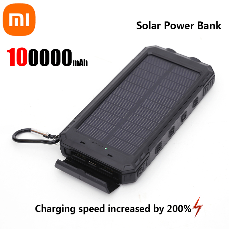 Xiaomi 200000 Cargador portátil de gran capacidad Solar Power Bank mAh Compatible con IOS Android USB-A y USB-C de carga rápida: Negro