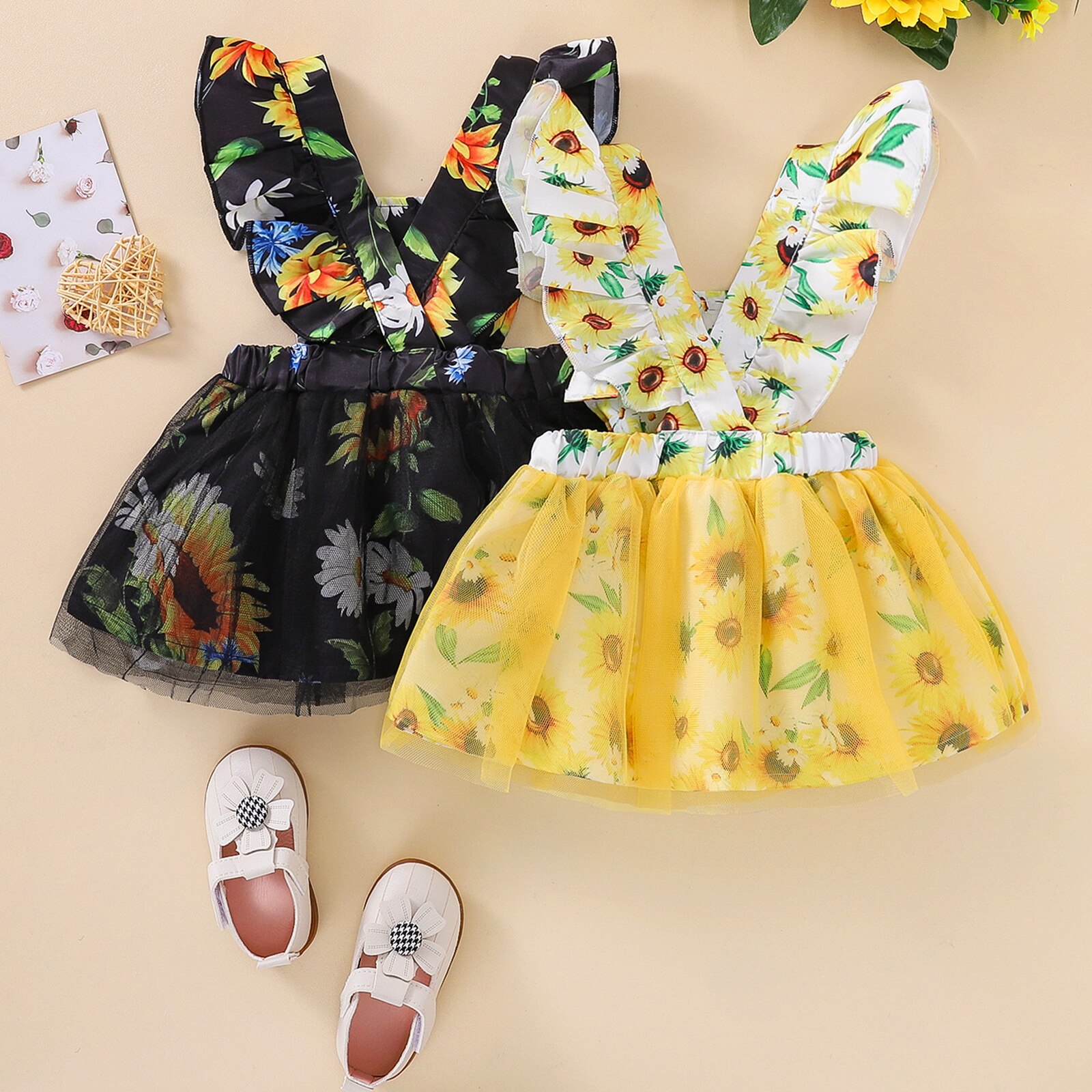 Vestito da stile dolce per bambina 2022 abbigliamento estivo per bambini vestito da Tutu in maglia a maniche lunghe con stampa girasole abiti da festa per principessa infantile