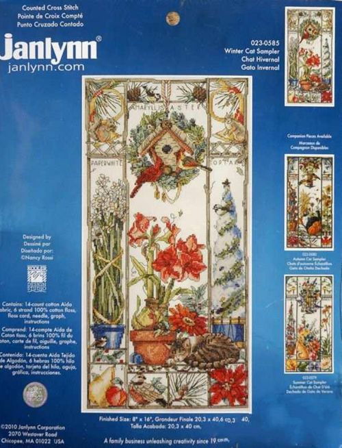 Gold Collection Lovely Counted Cross Stitch Kit Spring Summer Autumn Winter Cat Sampler Janlynn 023-0585 0580 0579, season cat