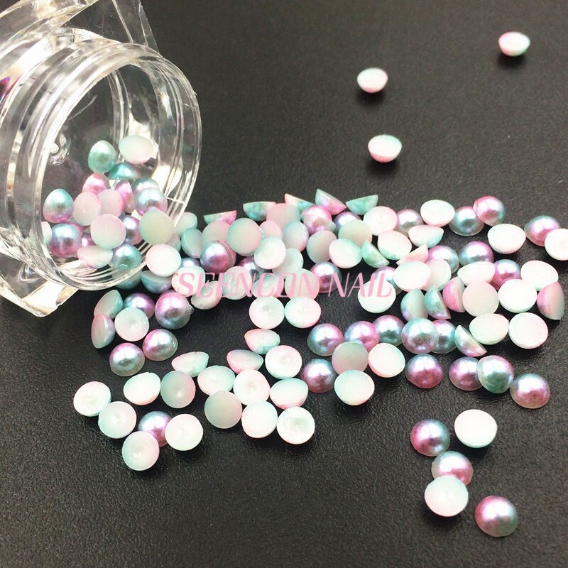 12 kleuren/set Koreaanse 3D hoge shining zomer AB mermaid parels Nail Art shell parels decoratie platte parels nail charms kit