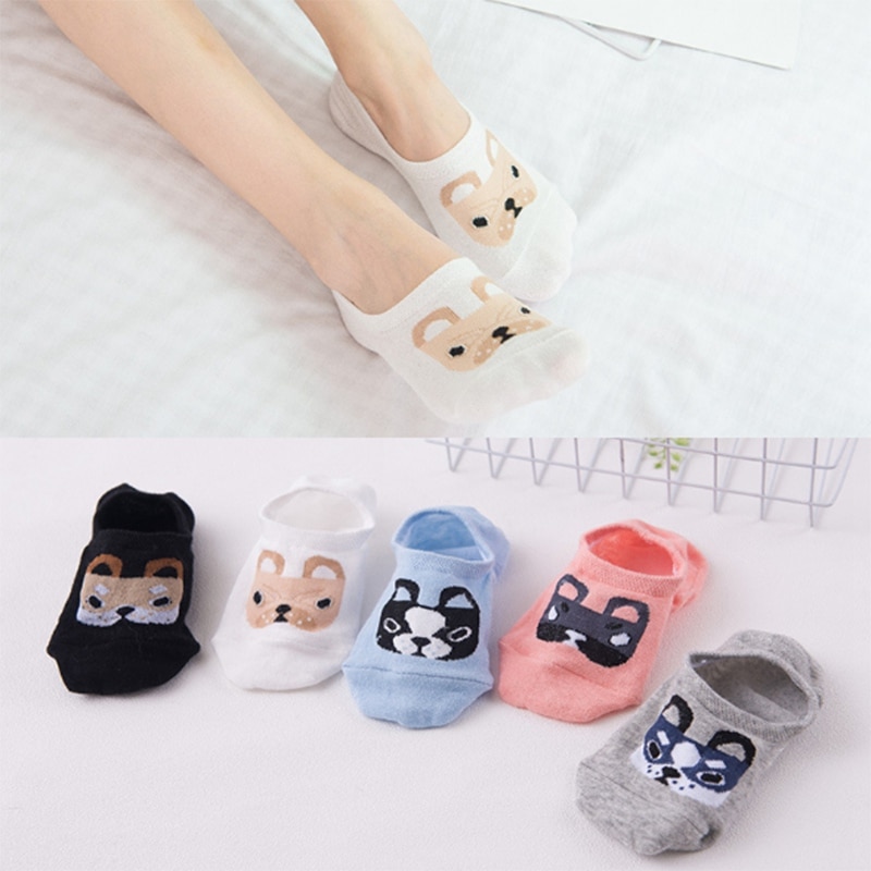1 Paar Lente Zomer Katoen Comfortabele Cartoon Dier Hond Onzichtbare Ankle Boot Sokken Puppy Vrouw Meisje Hosier C0142