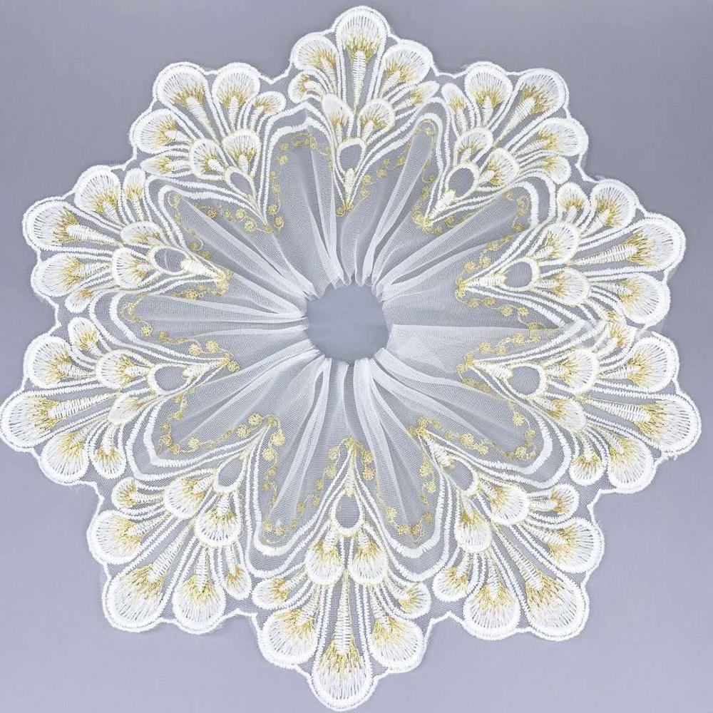 5Yards White Gold Handmade DIY Clothing Accessories Floral Embroidery Lace Fabric Curtains Sofa Lace Trim 18cm Width: Default Title
