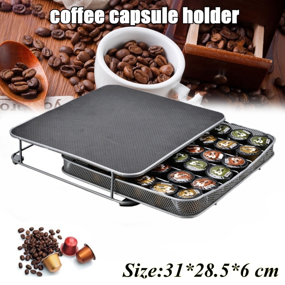 Kaffekapselholder arrangør rustfrit stål nespresso kaffepuder holder holder dispenser kaffekapsel opbevaringshylde