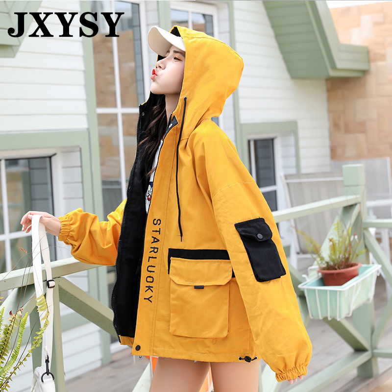 Frauen Mit Kapuze Jacken Neue Harajuku Koreanische Version Lose Zipper Jacke Windjacke Mäntel Patchwork Oversize Jacke Weibliche