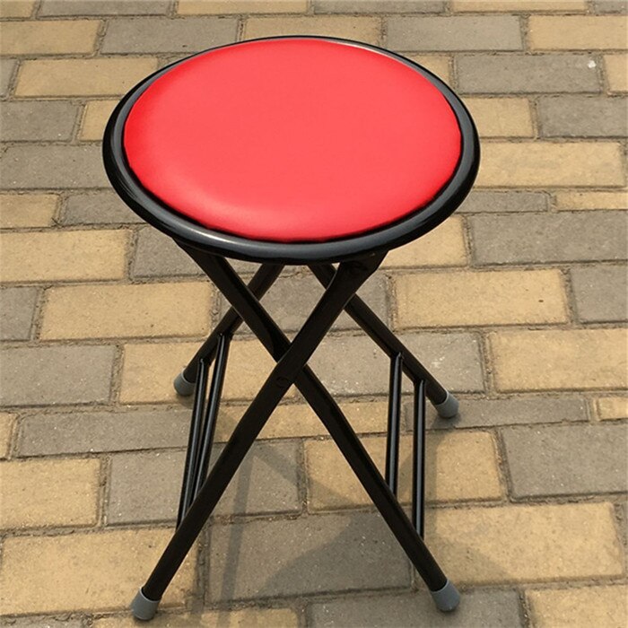 Taburete plegable de Taburete pequeño portátil puede deng Silla de silla taburete de plástico reforzado hogar taburete diao deng: Leather Red