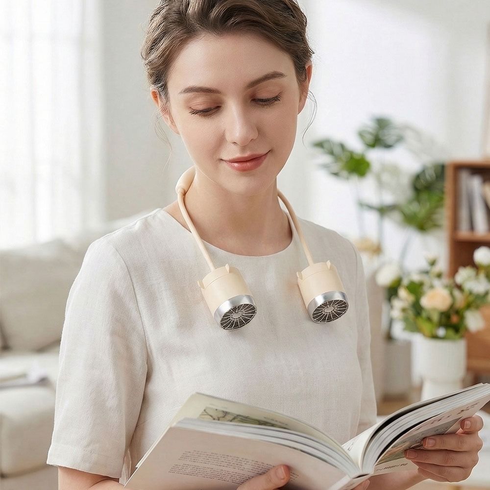 Low Noise Hanging Neck Fan USB Rechargeable 360° Bendable Neck Electric Fan Lightweight Hands-Free Around Neck Cooler