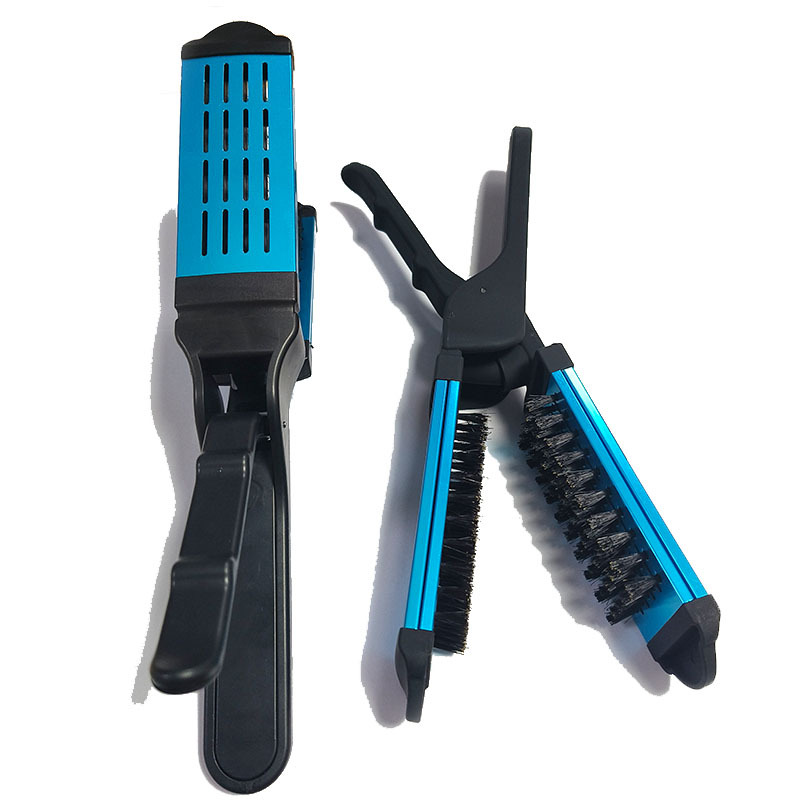 Peine de férula en forma de V, herramientas de peinado, cepillo plano, cerdas de nailon, cepillo de doble cara para todo tipo de cabello, 1 ud.: Azul