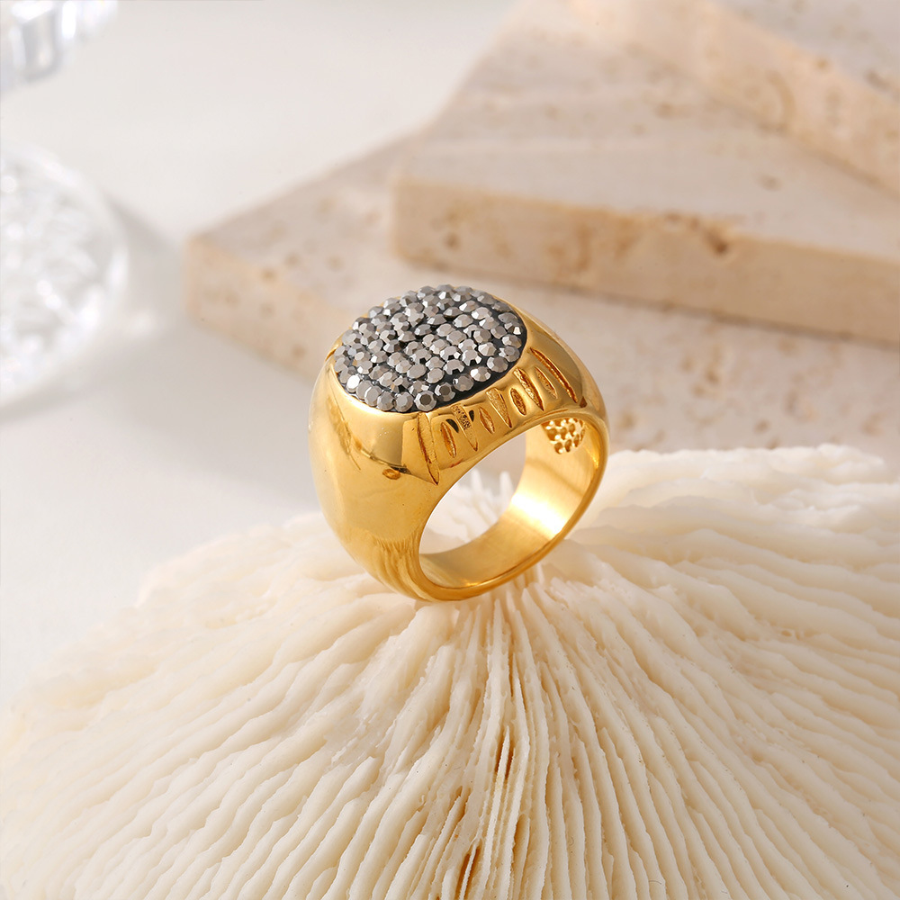 Anillos hermosos de diamantes de imitación brillantes de lujo para mujer, anillo de acero inoxidable resistente al agua chapado en oro, de joyería para dedo exagerado