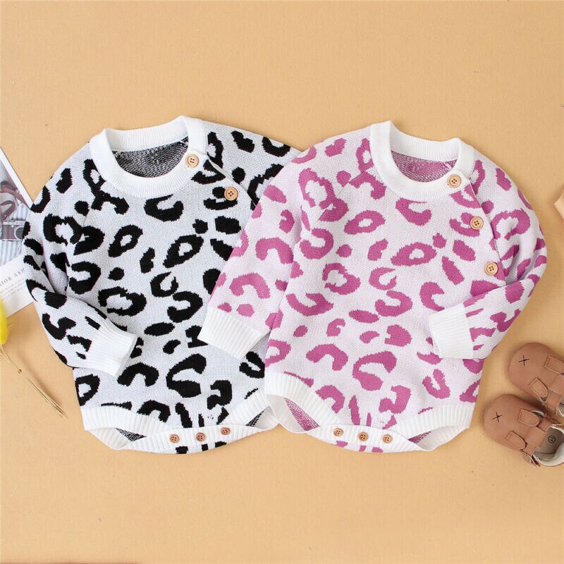 Baby Boy Girl Winter Leopard Romper Jumpsuit Overall Knitted Sweater Clothes