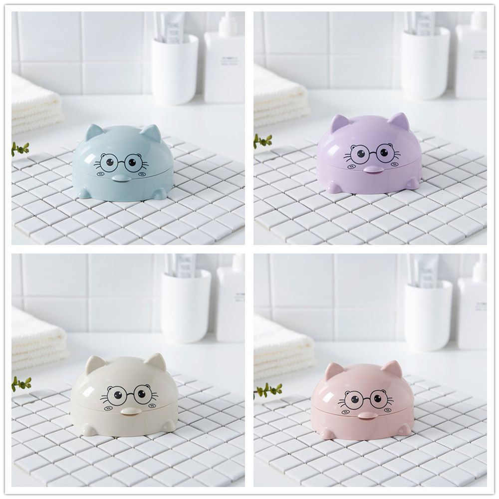 Porte-savon en forme de chat de dessin animé, avec couvercle, Portable, jolie boîte de douche, plateau de rangement, accessoires de salle de bains, 1 pièce