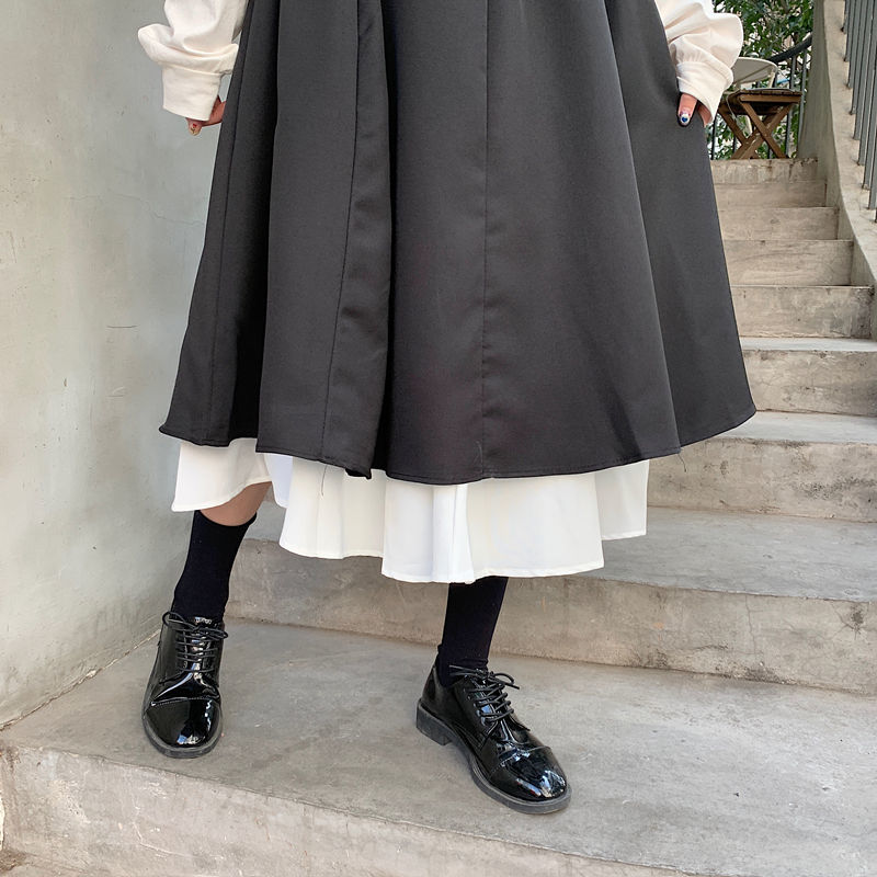 Saias femininas retrô com babados, saia chique coreana retrô com babados, outono e verão, saia básica adorável com patchwork, cintura elástica para mulheres