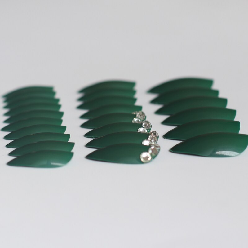 24pcs volledige diamond crystal diamond stiletto hoge candy kleur nep nagels groen W66