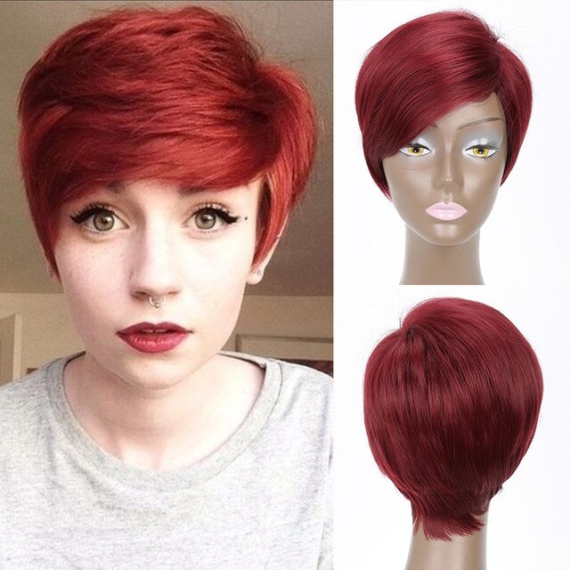 Miss paryk sort blandet blond lige paryk kort pixie haircut stil parykker til hvide kvinder syntetisk hår høj temperatur fiber: Nc /4hl