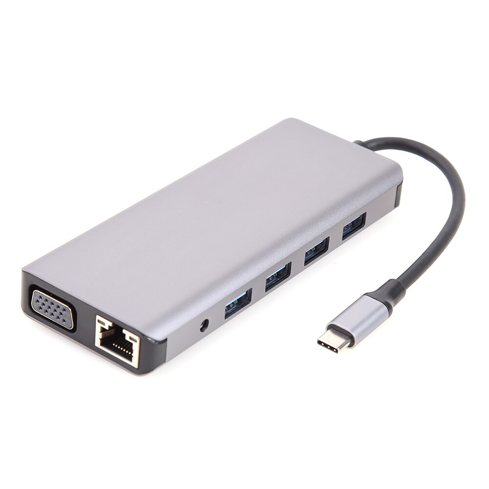 12 in 1 USB Type-C HUB 4 USB3.0 USB-C 2 1080P HDMI-compatible VGA RJ45 3.5mm SD TF Adapter laptop Smartphone Expansion Converter
