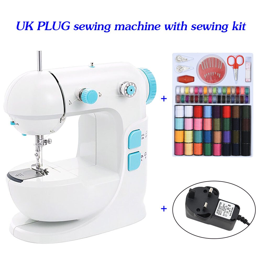 Mini Portable Handheld Sewing Machine Stitch Sew Needlework Cordless Clothes Fabrics Electrec DIY Manual Pedal: UK PLUG with Kit