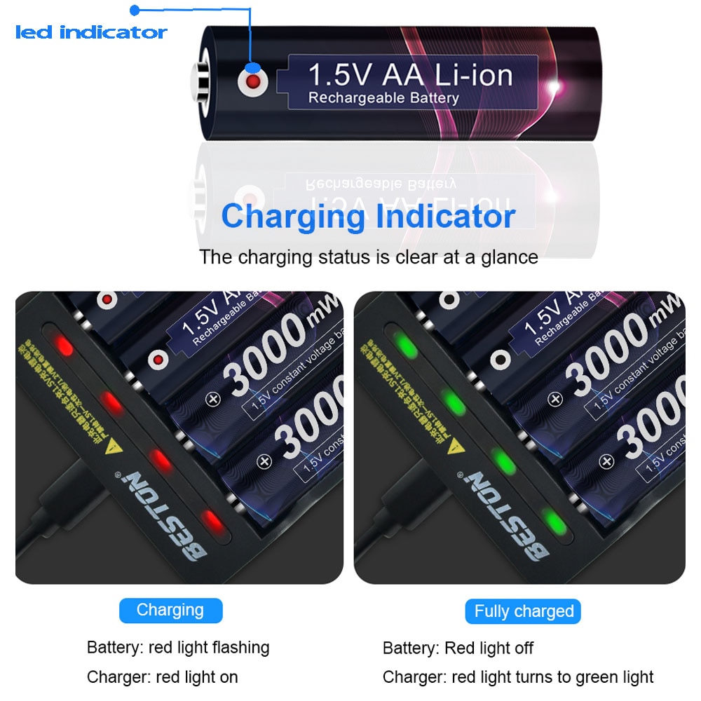 AA 1.5v Li-ion Rechargeable Battery 3000mWh 1.5V Lithium AA Rechargeable Battery 1.5v AA Battery for Remote Control Toy light